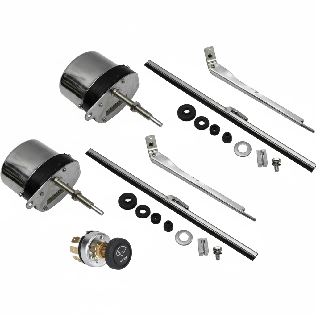 Dual Wiper Motor Kit, Stainless, Electric 12 Volt, 1941 - 1968, Willys and Jeep - The JeepsterMan