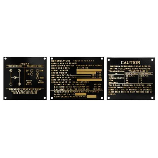 Dashboard Data Plate Set (Series 1), Early 1942, MB Willys Jeep - The JeepsterMan
