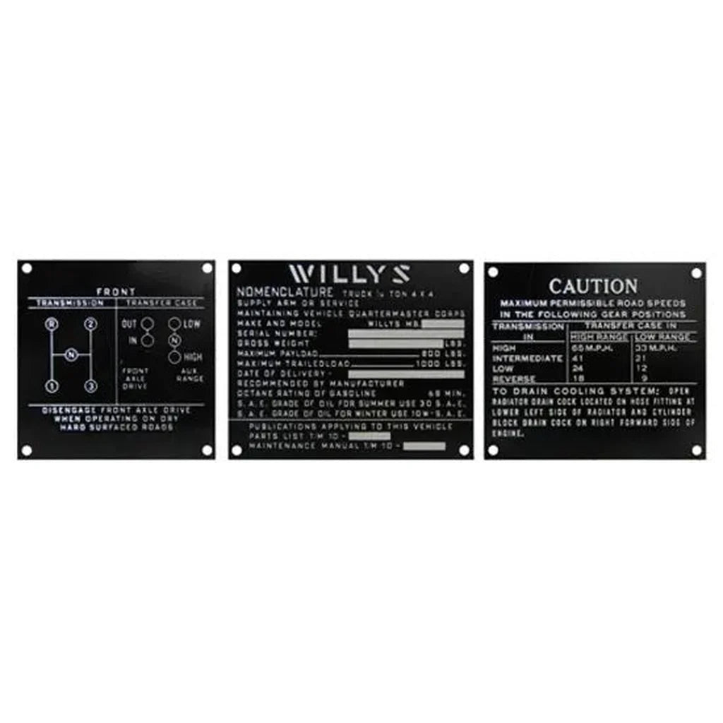 Dashboard Data Plate Set (Series 3), End 1942, MB Willys Jeep - The JeepsterMan