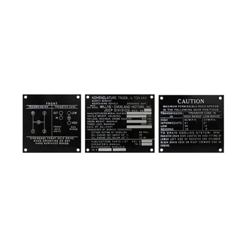 Dashboard Data Plate Set (Series 7), March 1945- Dec 1945, MB Willys Jeep - The JeepsterMan