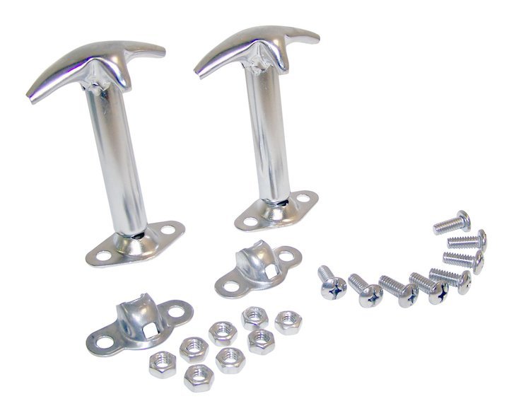 Hood Catch and Bracket Kit, Stainless, 1941-1971 Willys and Jeep - The JeepsterMan