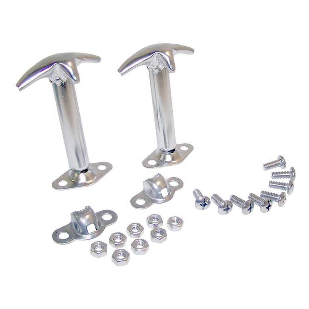 Hood Catch and Bracket Kit, Stainless, 1941-1971 Willys and Jeep - The JeepsterMan