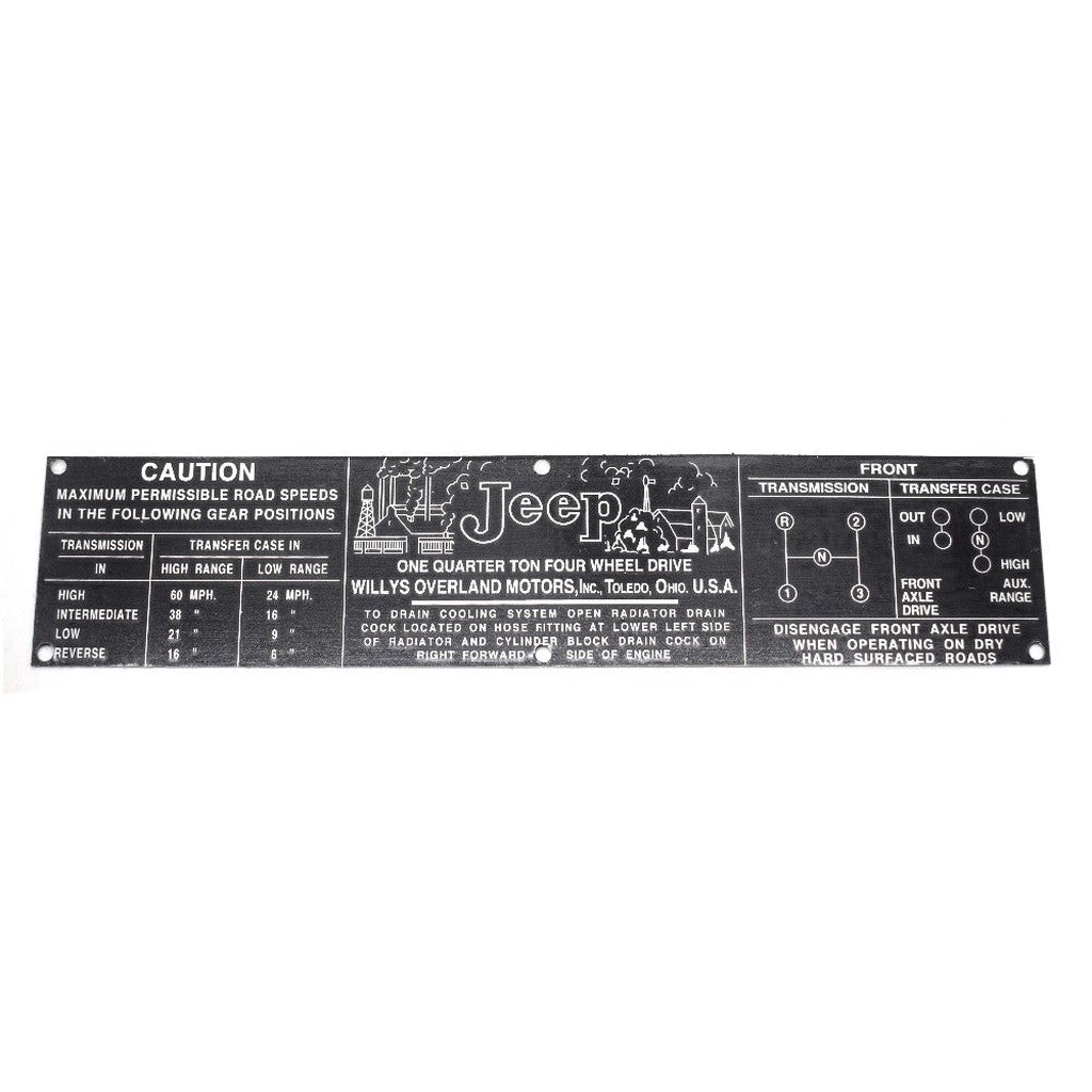 Instruction Dash Data Plate, 1945-1964 Willys and Jeep, CJ2A, CJ3A, CJ3B - The JeepsterMan
