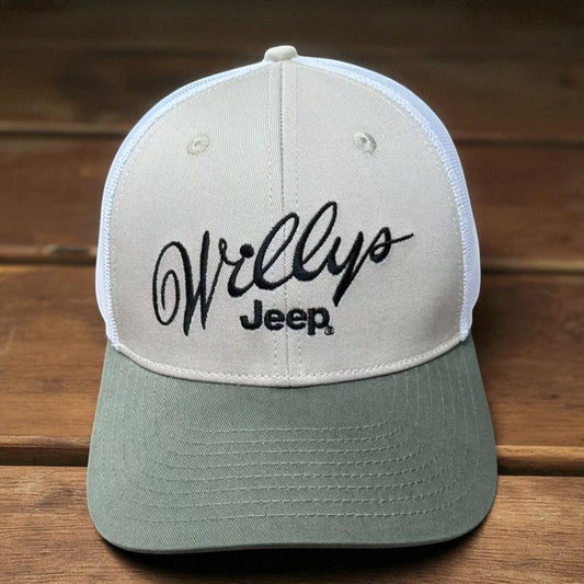 Hat - Jeep Willys Script - Olive/Khaki/White - The JeepsterMan