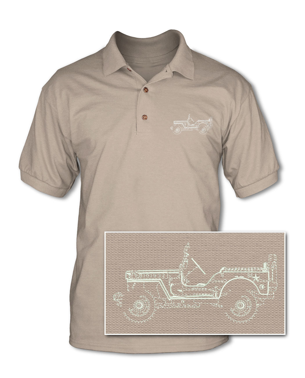 Jeep Willys WWII 1941 - 1945 Adult Pique Polo Shirt - Side View - The JeepsterMan