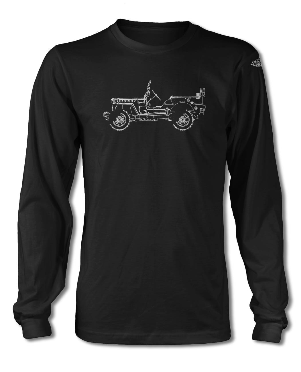 Jeep Willys WWII 1941 - 1945 T-Shirt - Long Sleeves - Side View - The JeepsterMan