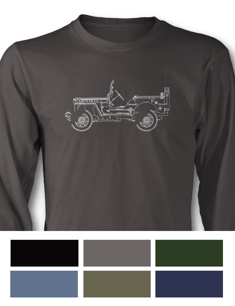 Jeep Willys WWII 1941 - 1945 T-Shirt - Long Sleeves - Side View - The JeepsterMan