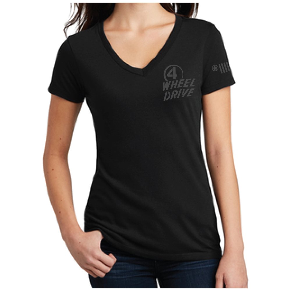 Ladies Jeep® Willys 4WD V - neck - Black - The JeepsterMan