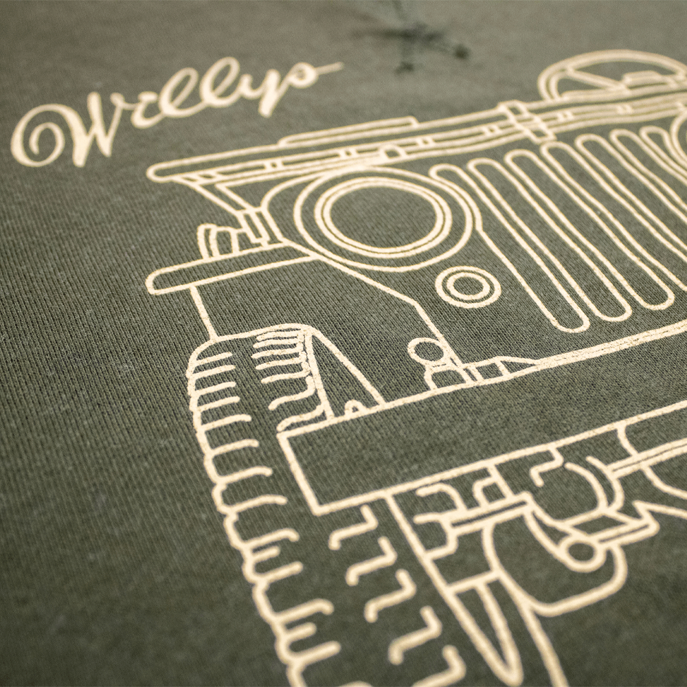 Mens Jeep® Willys MB Line Art Crew Sweatshirt - Military Green - The JeepsterMan