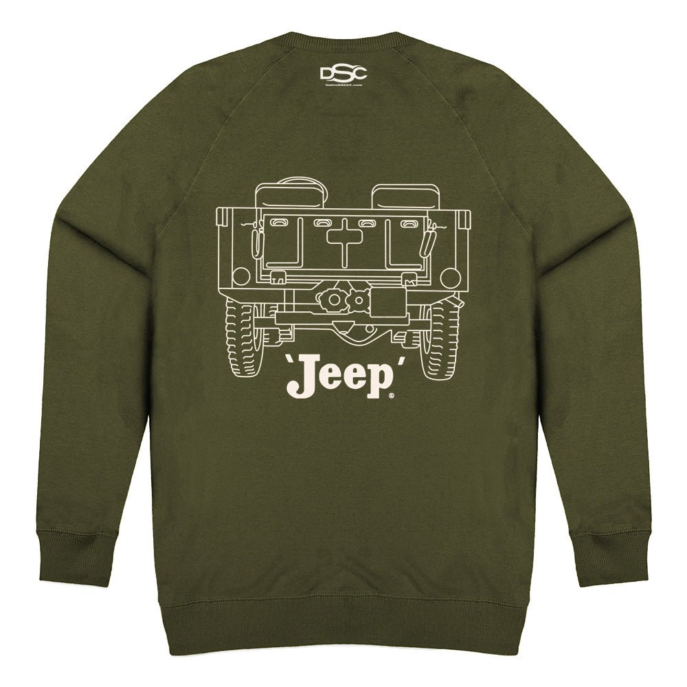 Mens Jeep® Willys MB Line Art Crew Sweatshirt - Military Green - The JeepsterMan