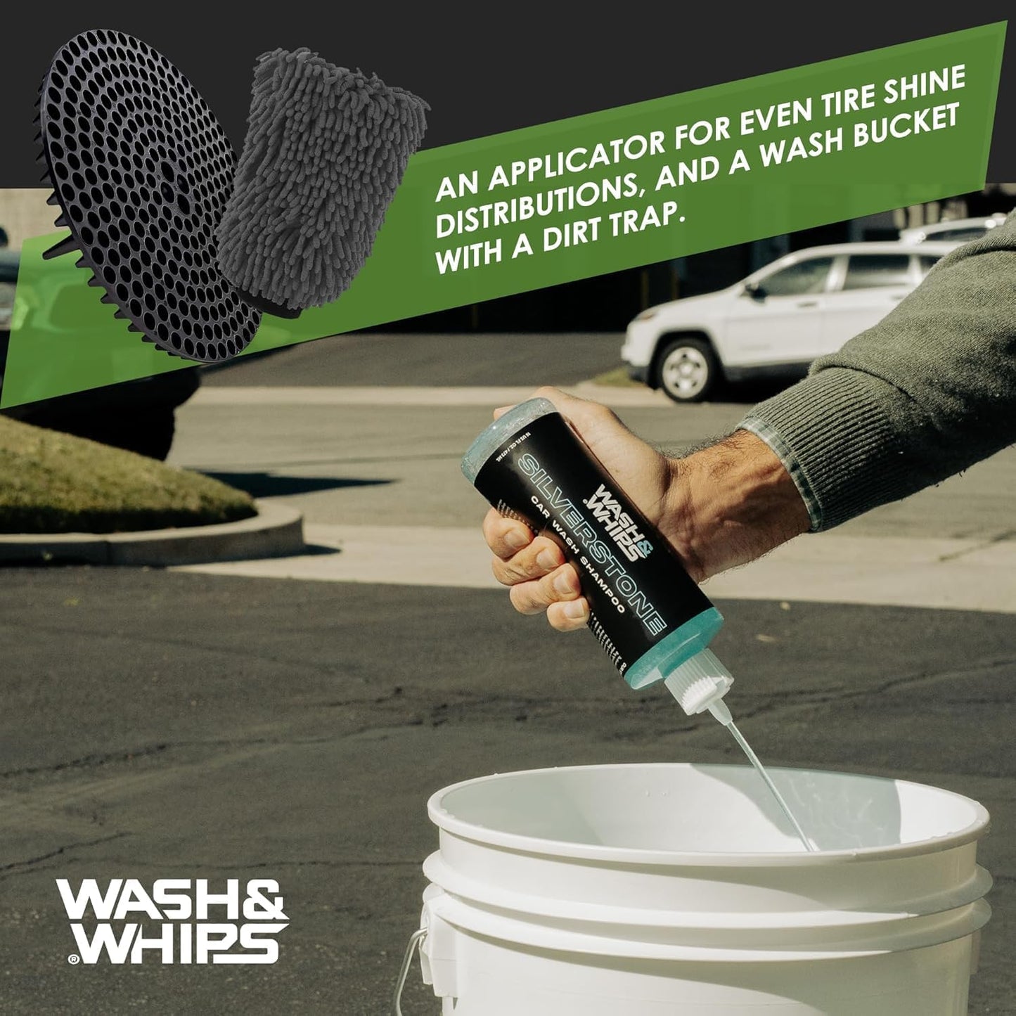 WASH & WHIPS Car Wash Kit - 3 - Gallon Bucket with Particle Interceptor Trap, Shampoo, Chenille Mitt & Microfiber Soft Towel, 5pcs - The JeepsterMan