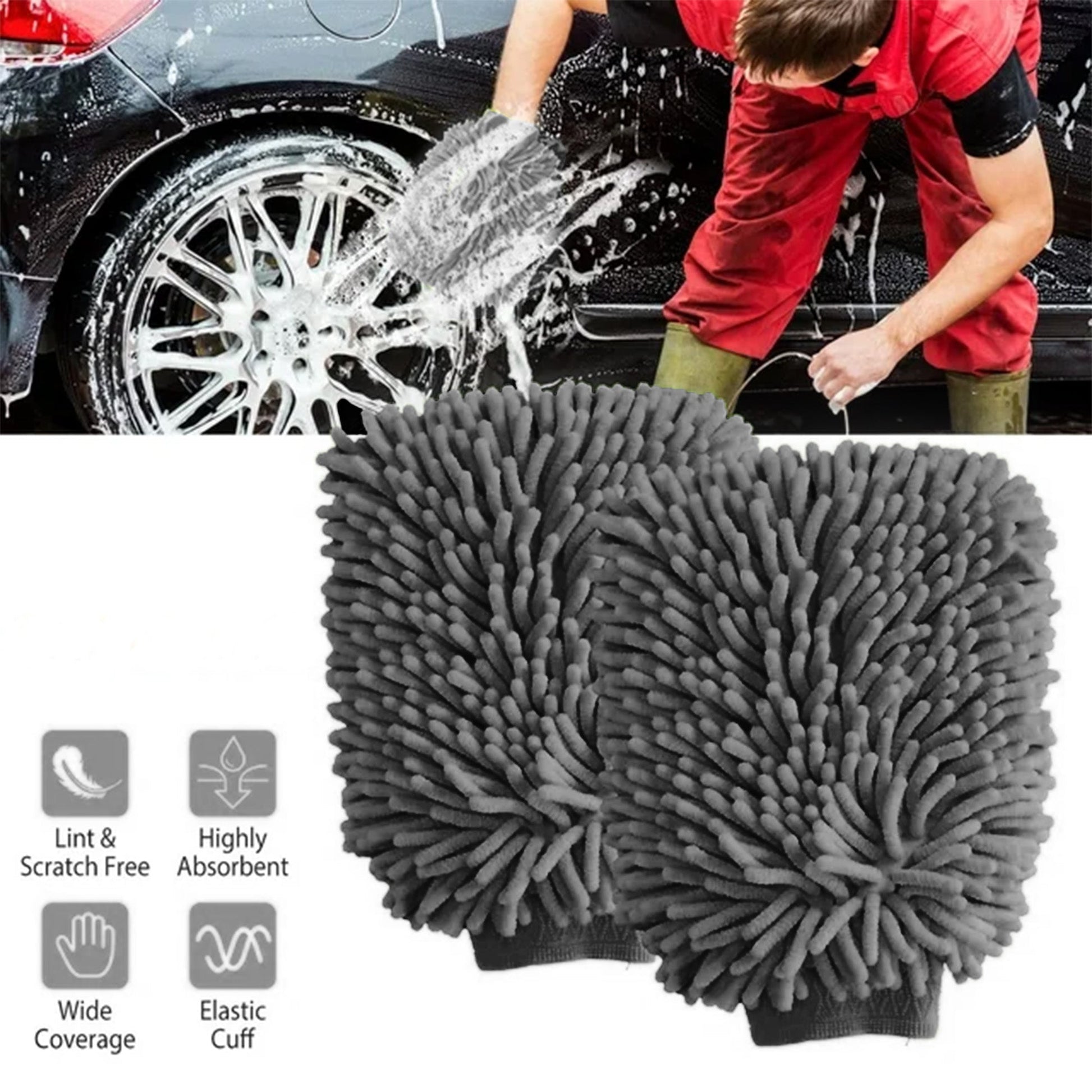 WASH&WHIPS Microfiber Chenille Car Cleaning Mitt - 2pk - The JeepsterMan