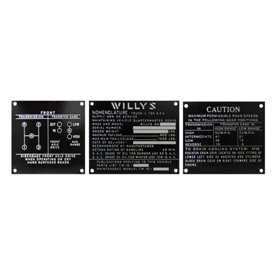 Dashboard Data Plate Set (Series 4), 1943, MB Willys Jeep - The JeepsterMan