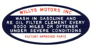Decal, For Oil Filler Cap 226 Engine, 1954-1964 Pick Up, Station Wagon, & FC - The JeepsterMan
