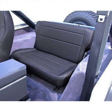 Fold & Tumble Rear Seat, Black Denim, 1976-1995 CJ and Wrangler - The JeepsterMan