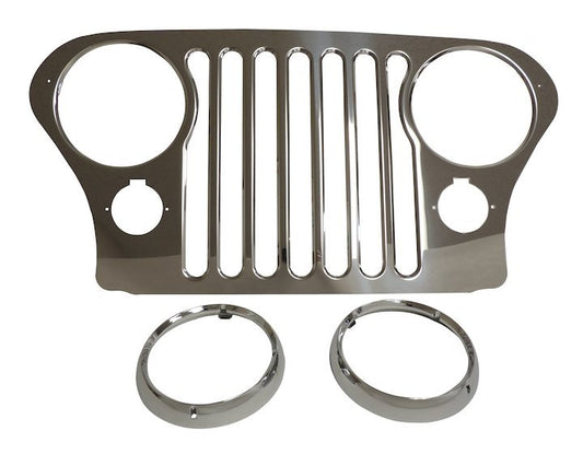 Grille Overlay Kit (Stainless), 1976-1986, Jeep CJ-5, CJ-7, & CJ-8 - The JeepsterMan